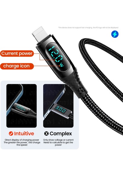 LED Ekran USB Kablosu iPhone Için Hızlı Şarj Şarj Cihazı USB A Aydınlatma Kablosu iPhone 14 13 12 11 Pro Max Xs Xr x Veri Kablosu (Yurt Dışından)