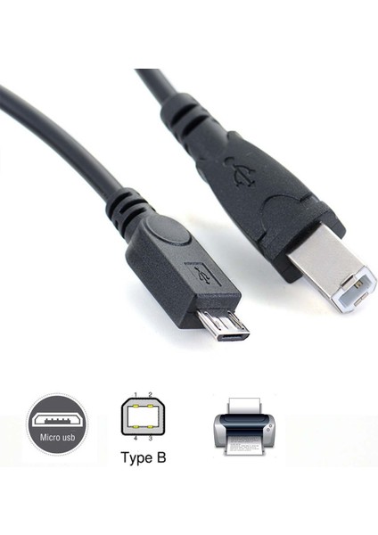 Mikro USB Erkek USB 2.0 B Erkek Veri Otg Kablo Kablosu Telefon Yazıcı Tarayıcı Desteği Akıllı Telefon Tablet (Yurt Dışından)