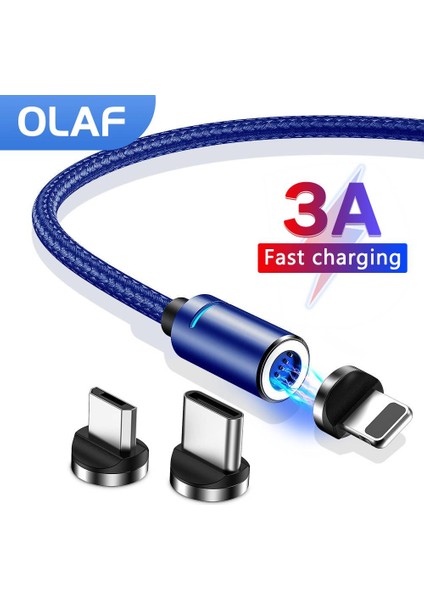 Olaf Manyetik USB C Kablosu 3A Hızlı Şarj Mikro USB Kablosu iPhone 11 12 Huawei Xiaomi Samsung S20 Veri Şarj Kablosu Kablosu (Yurt Dışından)
