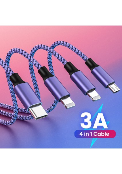 1.3m 4ın1 USB Kablosu iPhone 14 Pro Max Şarj Cihazı 3ın1 Mikro/tip C/8pin Kablo 3A Hızlı Şarj Kablosu Huawei Samsung Xiaomi Için (Yurt Dışından)