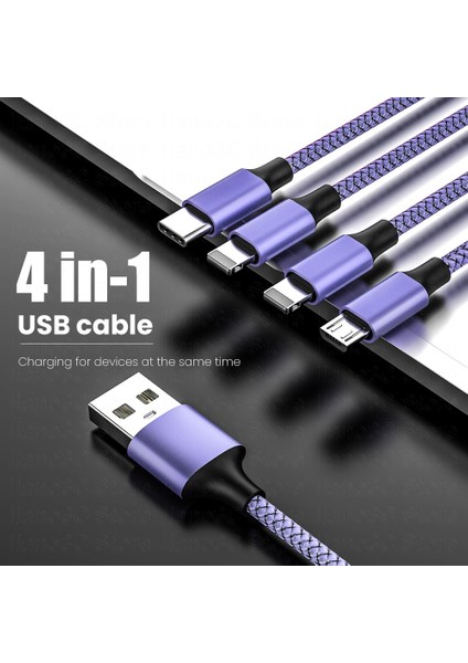 1.3m 4ın1 USB Kablosu iPhone 14 Pro Max Şarj Cihazı 3ın1 Mikro/tip C/8pin Kablo 3A Hızlı Şarj Kablosu Huawei Samsung Xiaomi Için (Yurt Dışından)