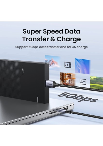 Ugreen USB C Mikro B 3.0 Kablosu 5 Gbps 3A Hızlı Veri Senkronizasyon Kablosu Macbook Sabit Disk HDD SSD Durumda USB Tip C Mikro B Kablo (Yurt Dışından)