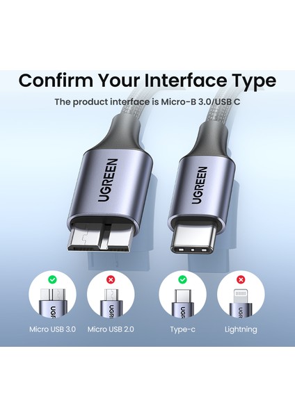 Ugreen USB C Mikro B 3.0 Kablosu 5 Gbps 3A Hızlı Veri Senkronizasyon Kablosu Macbook Sabit Disk HDD SSD Durumda USB Tip C Mikro B Kablo (Yurt Dışından)