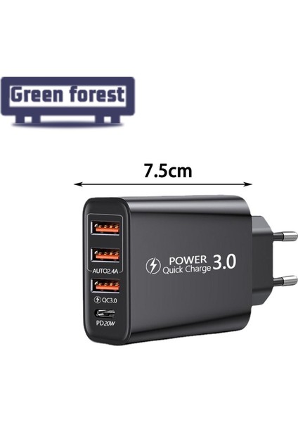 Yeşil Orman Cep Telefonu Adaptörü Çoklu Bağlantı Noktalı Duvar Adaptörü 3 USB ve C Tipi Şarj Bağlantı Noktası (Yurt Dışından)