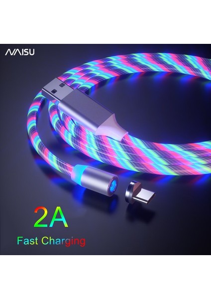 Akan Işık Manyetik Kablo Mikro USB Tip C 8pin LED Işıklı Aydınlatma Telefon Kablosu Şarj Kablosu Iphone Lg Xiaomi Samaung (Yurt Dışından)