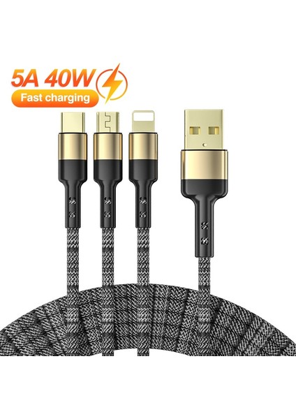 In 1 USB Kablosu 5A Hızlı Şarj iPhone 13 12 11 Pro 40W Süper Şarj Mikro USB C Tipi Kablo Xiaomi Samsung Huawei Için (Yurt Dışından)