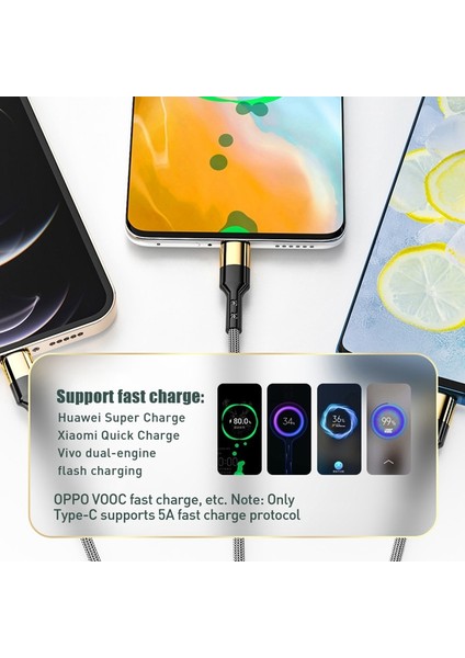 In 1 USB Kablosu 5A Hızlı Şarj iPhone 13 12 11 Pro 40W Süper Şarj Mikro USB C Tipi Kablo Xiaomi Samsung Huawei Için (Yurt Dışından)