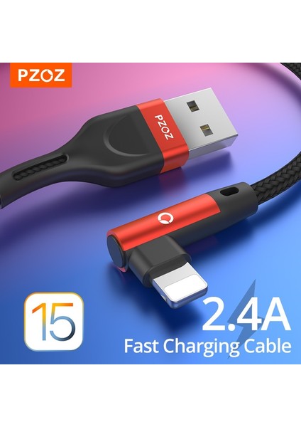 Pzoz 90 Derece USB Kablosu iPhone 14 13 12 11 Pro Max Xr Xs x 8 Artı 7 6 6s 5 5s Se Hızlı Şarj Kablosu Kablosu Veri Şarj Aleti Kablosu (Yurt Dışından)