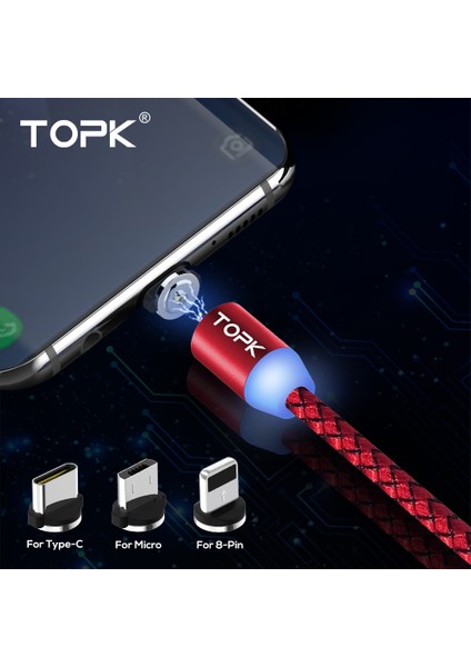 Topk AM17 LED Manyetik USB Kablosu, 1 M 2 M Mıknatıs USB Tip C Kablo Mikro USB Kablosu USB Kablosu iPhone x 8 7 6 Artı (Yurt Dışından)