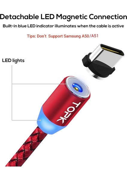 Topk AM17 LED Manyetik USB Kablosu, 1 M 2 M Mıknatıs USB Tip C Kablo Mikro USB Kablosu USB Kablosu iPhone x 8 7 6 Artı (Yurt Dışından)