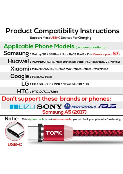 Topk AM17 LED Manyetik USB Kablosu, 1 M 2 M Mıknatıs USB Tip C Kablo Mikro USB Kablosu USB Kablosu iPhone x 8 7 6 Artı (Yurt Dışından)