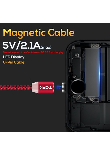 Topk AM17 LED Manyetik USB Kablosu, 1 M 2 M Mıknatıs USB Tip C Kablo Mikro USB Kablosu USB Kablosu iPhone x 8 7 6 Artı (Yurt Dışından)