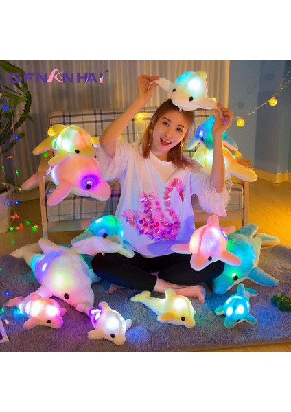 Adet 32CM Renkli Parlayan Yunus Peluş Oyuncak Kawaii Aydınlık Peluş Bebek Dolması Bebek LED Işık ile Sevimli Hediye Çocuklar Kızlar Için (Yurt Dışından)