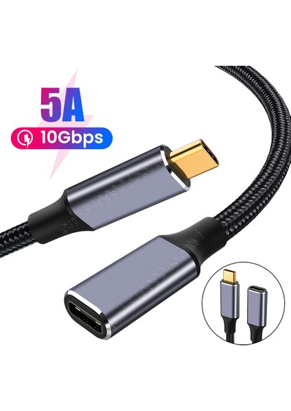 5A 100W Tip C 10GBPS Gen2 USB 3.1 Usb-C Tip-C Uzatma Veri Hızlı Şarj Kablosu Genişletici Kablosu Macbook Dizüstü Telefon Için (Yurt Dışından)