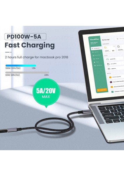 5A 100W Tip C 10GBPS Gen2 USB 3.1 Usb-C Tip-C Uzatma Veri Hızlı Şarj Kablosu Genişletici Kablosu Macbook Dizüstü Telefon Için (Yurt Dışından)