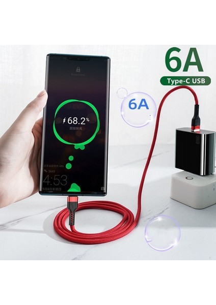Hızlı Şarj 6A USB Tip C Kablo Samsung S21 S20 Xiaomi Redmi Huawei Mate 40PRO Cep Telefonu Süper Şarj Kablosu Kablosu 2 M/1 M (Yurt Dışından)