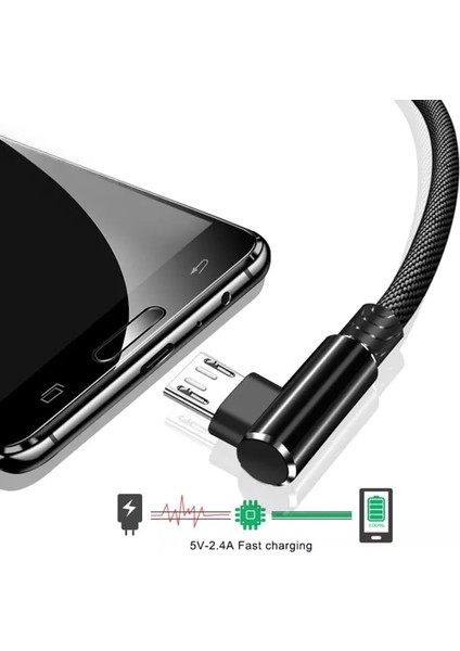Olaf Mikro USB Kablosu 90 Derece USB Kablosu 1m 2m 3m Samsung S7 Xiaomi Android Akıllı Telefon Telefon USB C Kablosu 2.4A Hızlı Şarj (Yurt Dışından)