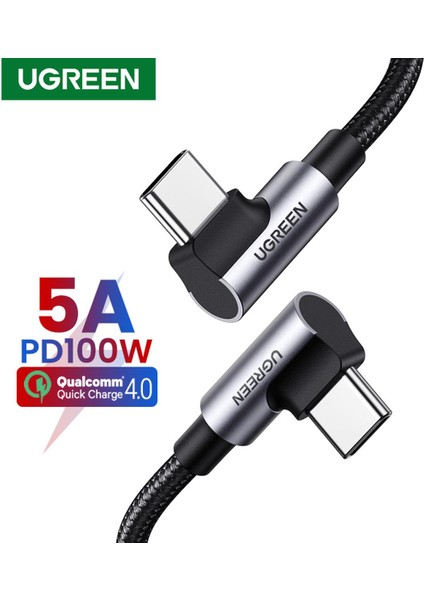 Ugreen Usb-C - Usb-C Kablosu 90 Derece 100W Pd Apple MacBook Pro Air Için Hızlı Şarj Kablosu Huawei Matebook iPad Pro 2020 Chromebook Pixel 4 Xl Samsung Galaxy S20 S10 Not 10 Anahtarı (Yurt Dışından)