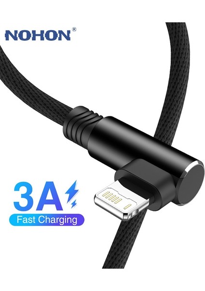 90 Derece Hızlı Şarj USB Şarj Aleti Kablosu iPhone 11 12 13 Pro 6 6s 7 8 Artı x Xr Max Se 2 iPad Kökenli Veri Kablosu Uzun Tel 3m (Yurt Dışından)