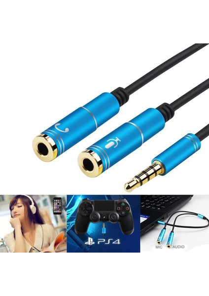 Ayrı Mikrofon ve Ses Kulaklık Konnektörlü Taşınabilir Kulaklık Adaptörü Ayırıcı 3,5 mm Jak Kablosu (Yurt Dışından)