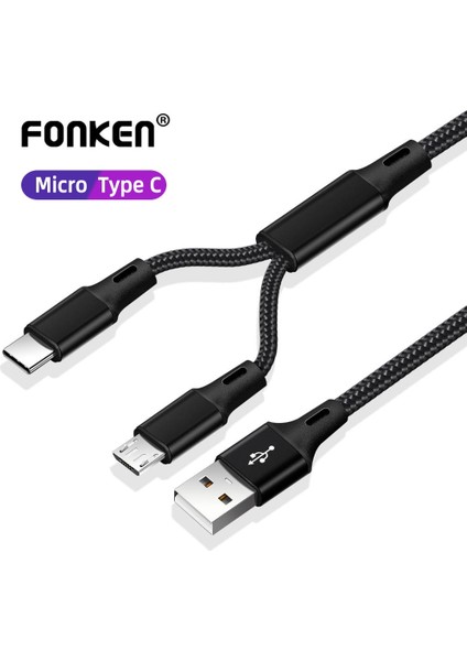 In 1 Mikro USB C Tipi Kablo Taşınabilir Çift Şarj Telefon Için USB Kablosu Android Mobil Güç Bankası Hızlı Şarj USB C Kablosu (Yurt Dışından)