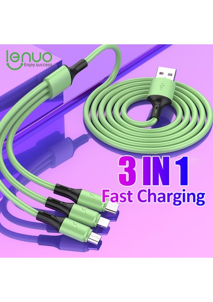 Lenuo 3A Sıvı Silikon 3'ü 1 Arada Tip C / Lightning / Mikro USB Hızlı Şarj Kablosu (Yurt Dışından)