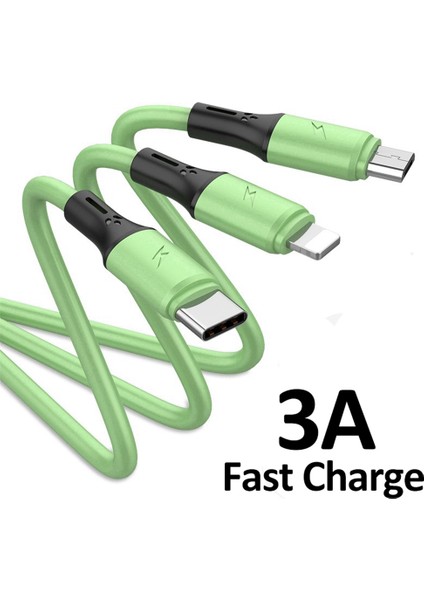 Lenuo 3A Sıvı Silikon 3'ü 1 Arada Tip C / Lightning / Mikro USB Hızlı Şarj Kablosu (Yurt Dışından)