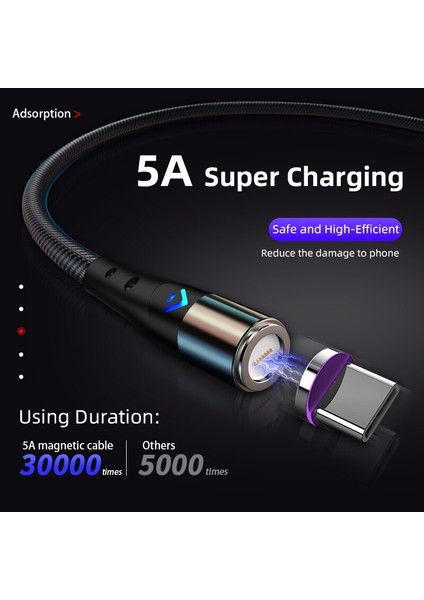 360 Döndürme 5A Manyetik Kablo Hızlı Şarj Telefon 3A Şarj Cihazı Tel Mikro Tip C Yıldırım Kablosu iPhone Xiaomi Samsung Için (Yurt Dışından)