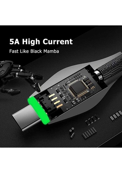 Marjay Şarj Kablosu Tipi C 5A Siyah Mamba Hızlı Şarj Kablosu Mikro USB Xiaomi Samsung Huawei Için Tel Iphone 11 12 13 (Yurt Dışından)