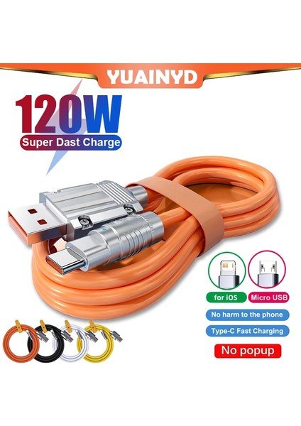 120W 6A Süper Hızlı Şarj Sıvı Silikon USB Kablosu Tip-C Ios Aydınlatma Şarj Cihazı Veri Hattı iPhone Xiaomi Huawei Samsung (Yurt Dışından)