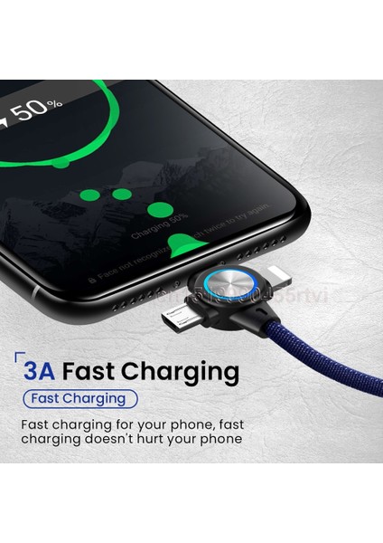 In 1 USB Kablosu Cep Telefonu Için Mikro USB Tip C 8 Pin Şarj Aleti Kablosu iPhone 13 12 Xs Şarj Kablosu Mikro USB Şarj Kablosu (Yurt Dışından)