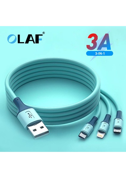 Olaf 3 In 1 USB Kablosu 3A Hızlı Şarj USB C Tipi Kablo iPhone 12 13 Pro Max Samsung Xiaomi Cep Telefonu Şarj Kablosu (Yurt Dışından)