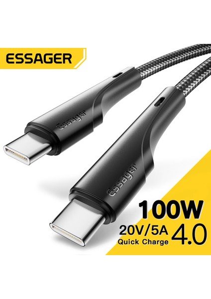 Essager PD100W 60W USB C USB C Tipi Kablo Qc 4.0 Hızlı Şarj Kablosu Xiaomi Poco Dizüstü Huawei Oneplus Telefon Şarj Kablosu (Yurt Dışından)