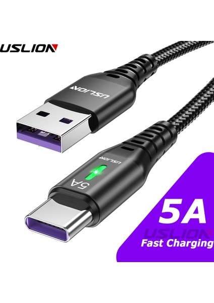 Uslıon 5A USB C Tipi Kablo Için Huawei P40 P30 Pro Cep Telefonu Hızlı Şarj C Tipi Veri Kablosu Kablosu Xiaomi 12 Poco X4 Oneplus (Yurt Dışından)