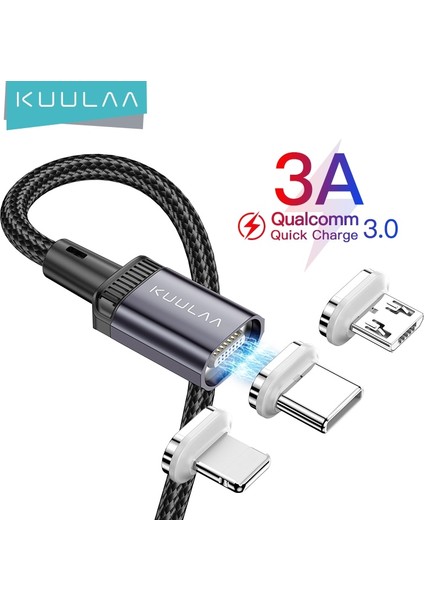 Kuulaa LED Manyetik Kablo USB Şarj Kablosu Mıknatıs Veri Şarj Cihazı Mikro Kablolar Tel Cep Telefonu Kablosu Kordon (Yurt Dışından)
