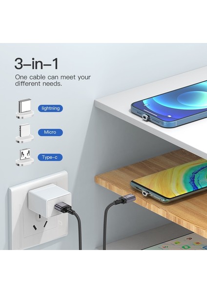 Kuulaa LED Manyetik Kablo USB Şarj Kablosu Mıknatıs Veri Şarj Cihazı Mikro Kablolar Tel Cep Telefonu Kablosu Kordon (Yurt Dışından)