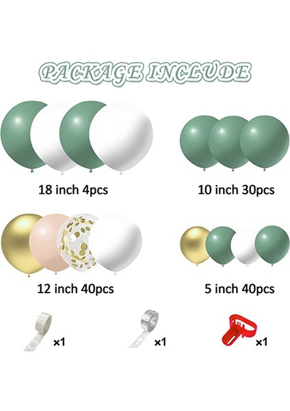 117 Parça Avokado Yeşil Balon Çelenk Seti, Bebek Doğum Günü Için (Yurt Dışından) modelleri