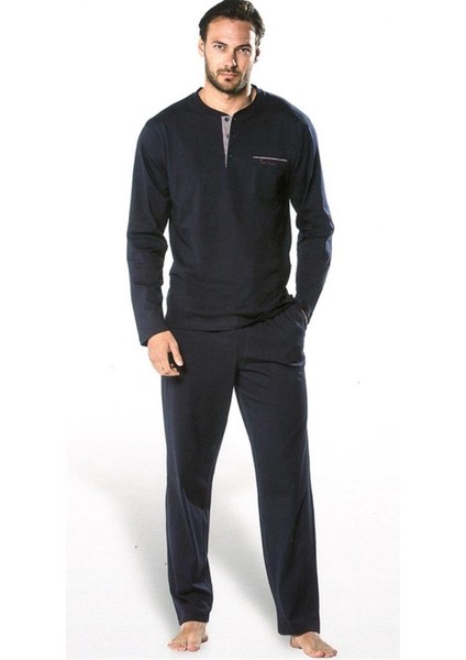 5454 Lacivert Penye Uzun Kol 4 Mevsimlik Çeyiz Pijama Takımı modelleri