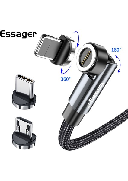 Essager 540 Döndür 3A Hızlı Şarj Manyetik Kablo Mikro USB C Tipi Kablo iPhone Xiaomi Için Mıknatıs Şarj Cihazı Telefon Veri Kablosu Kablosu (Yurt Dışından)