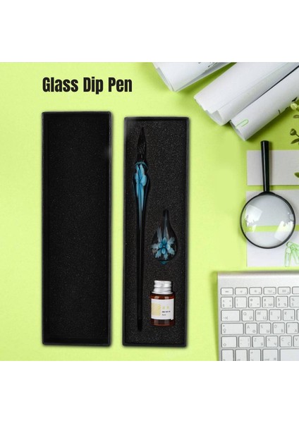 Retro Kristal Zarif Çiçek Cam Dip Kalem Imza Mürekkep Çeşmesi Kalem Tutucu ile (Yurt Dışından)