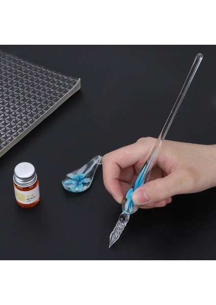 Retro Kristal Zarif Çiçek Cam Dip Kalem Imza Mürekkep Çeşmesi Kalem Tutucu ile (Yurt Dışından) fırsatları