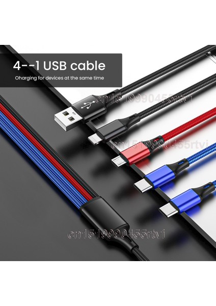 4'ü 1 Arada USB Kablosu 3'ü 1 Arada USB A'dan Mikro Usb'ye/tip C/8 Pinli Kablo iPhone Şarj Cihazı 3A Hızlı Şarj Kablosu iPhone 14 13 Xiaomi Için (Yurt Dışından)