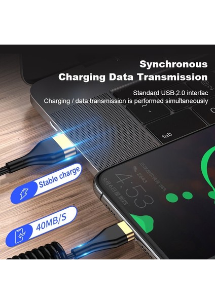 5A Hızlı Şarj USB Tip C Yay Kablosu Huawei Mikro USB C 8-Pin Şarj Aleti Kablosu iPhone 13 12 11 Xiaomi Qc3.0 Tip-C Kablosu (Yurt Dışından)