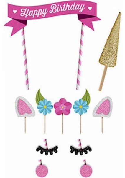 Takım Sevimli Unicorn Kek Topper Mutlu Doğum Günü Mum Parti Toppers Dekor (Yurt Dışından) indirimleri