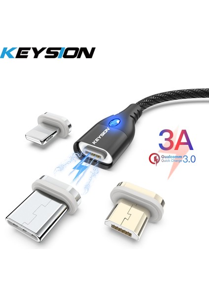 Keysıon 3A Manyetik Kablo Mikro USB Tip C Samsung S10 Xiaomi Redmi USB C Şarj Aleti Kablolu Telefon Hızlı Şarj Kablosu iPhone Için (Yurt Dışından)