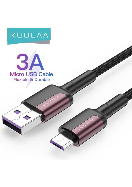 Kuulaa Mikro USB Kablosu 3A Naylon Hızlı Şarj USB Veri Kablosu Samsung Xiaomi Lg Tablet Android Cep Telefonu USB Şarj Kablosu (Yurt Dışından)