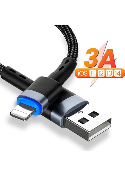 3A Hızlı Şarj Aydınlatma USB Kablosu iPhone 14 13 12 11 Pro Max Xr Xs 6s 7 8 Cep Telefonu Şarj Kablosu Veri Şarj Cihazı Kablosu 2m (Yurt Dışından)
