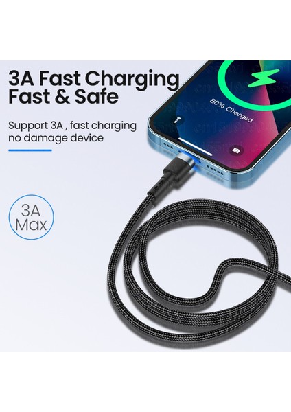 3A Hızlı Şarj Aydınlatma USB Kablosu iPhone 14 13 12 11 Pro Max Xr Xs 6s 7 8 Cep Telefonu Şarj Kablosu Veri Şarj Cihazı Kablosu 2m (Yurt Dışından)