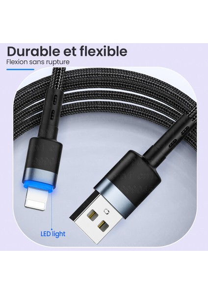 3A Hızlı Şarj Aydınlatma USB Kablosu iPhone 14 13 12 11 Pro Max Xr Xs 6s 7 8 Cep Telefonu Şarj Kablosu Veri Şarj Cihazı Kablosu 2m (Yurt Dışından)