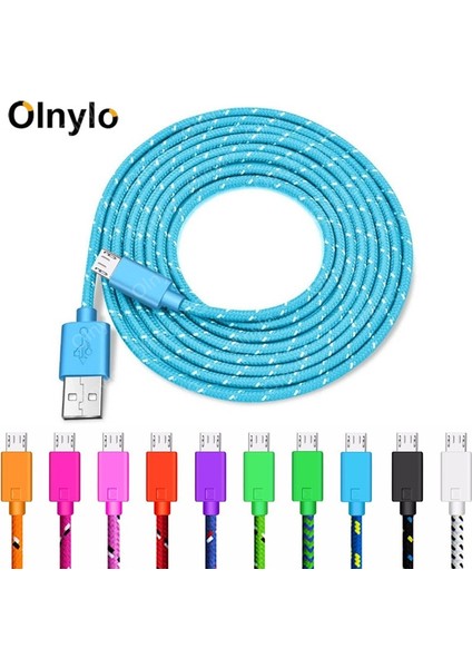 Olnylo Örgülü Mikro USB Kablosu Veri Senkronizasyonu USB Şarj Aleti Kablosu Samsung S7 Htc Lg Huawei Xiaomi Android 0.5/1m/2m/3m Telefon Kabloları (Yurt Dışından)